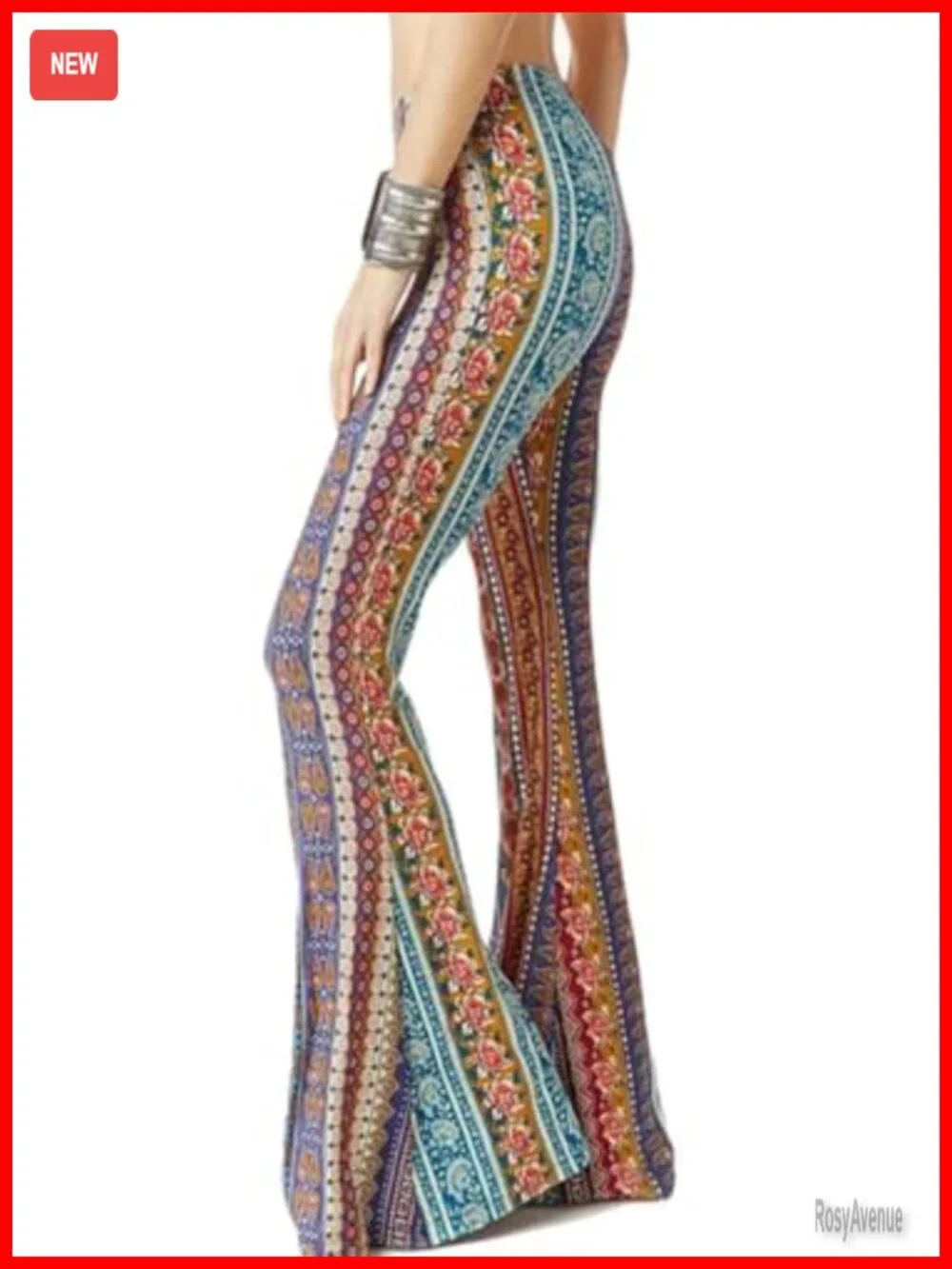 Vintage Floral Print Stretch Bell Bottom Flare Palazzo Pants